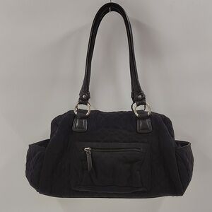 Donald J Pliner Quilted Fabric & Leather Shoulder Satchel Handbag Green Lining